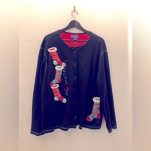 Vintage Size 2X ugly Christmas sweater button jacket Karen Scott Sport